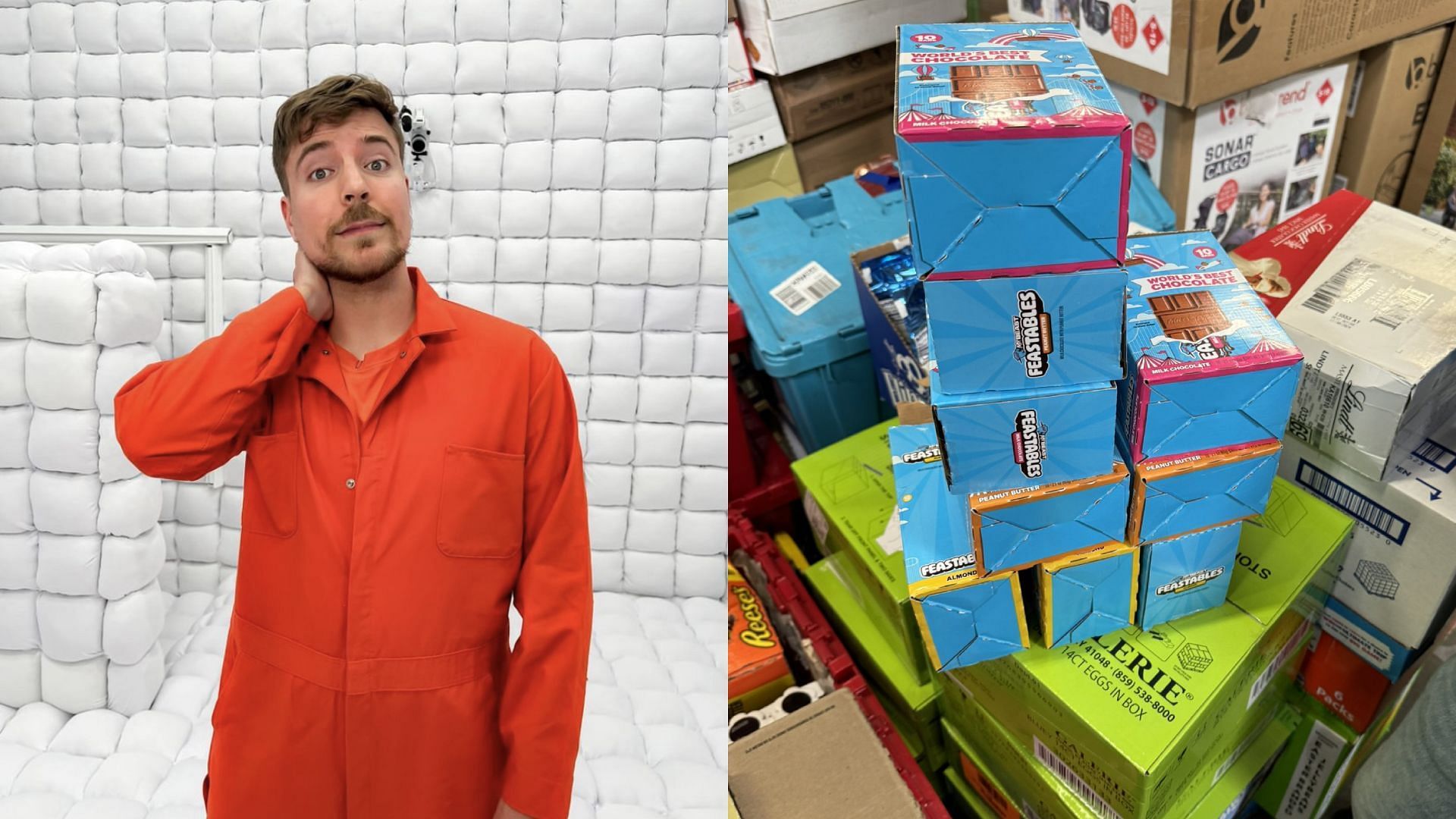 MrBeast went store to store to help ensure availablity of Feastables (Image via MrBeast/X and mrbeast/Instagram)
