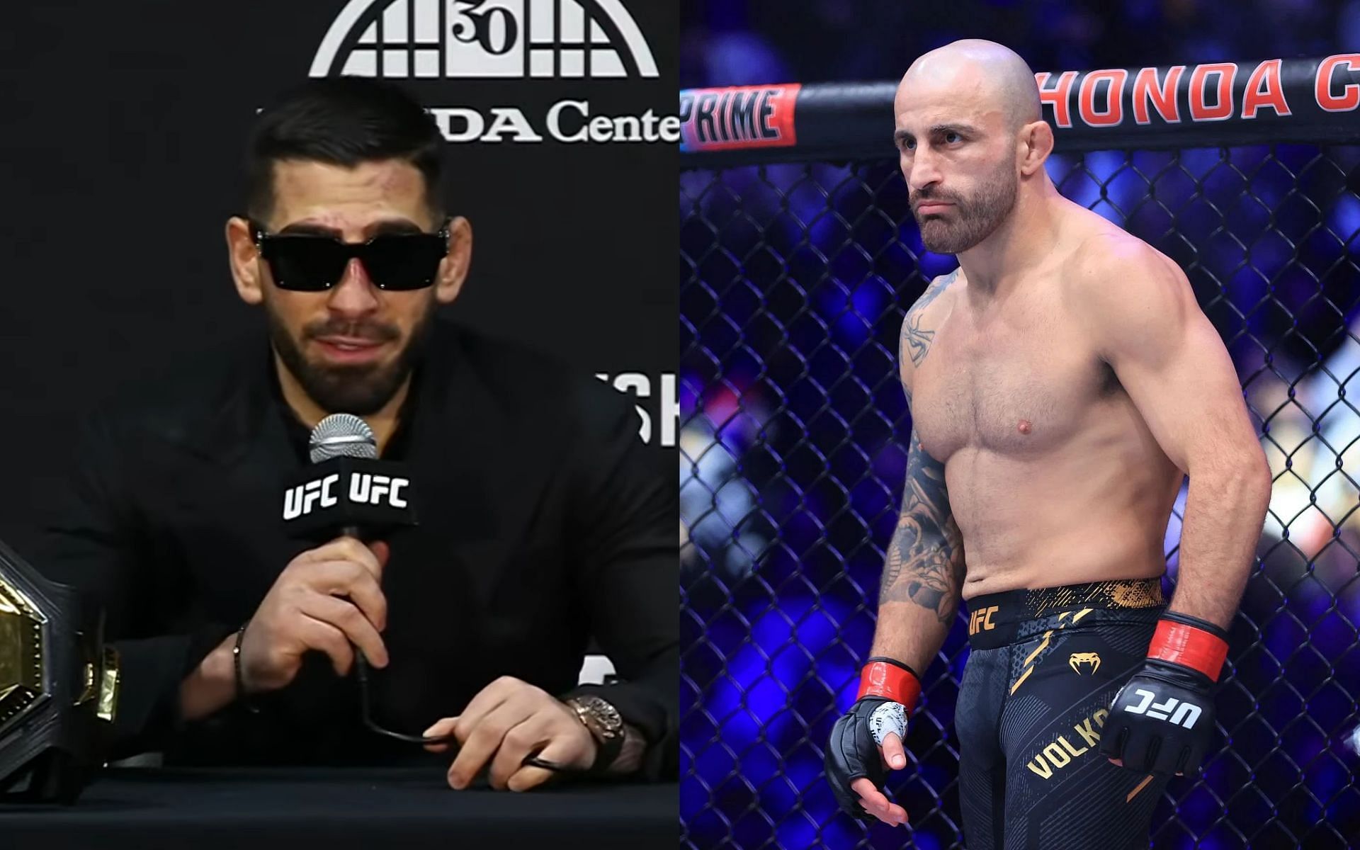 Ilia Topuria (left) would be open to a rematch with Alexander Volkanovski (right), for one reason only [Images Courtesy: @GettyImages and @ufc on YouTube]