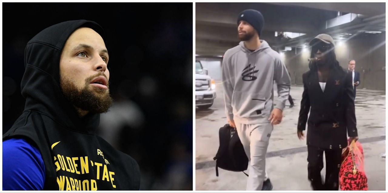 Kai Cenat  walks with Steph Curry while carrying a $6,000 luxury bag