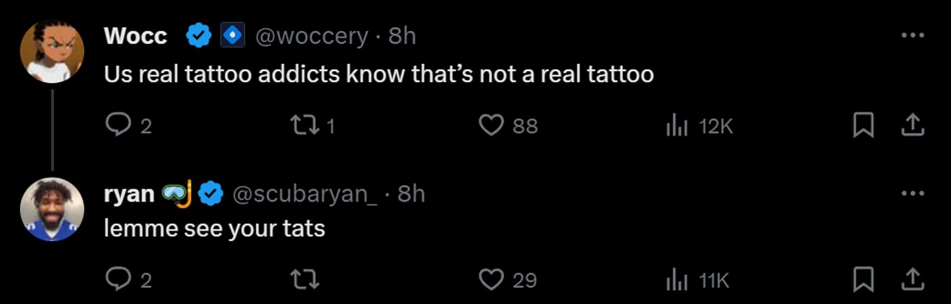 Fans react to the tattoo, label it fake (Image via X)