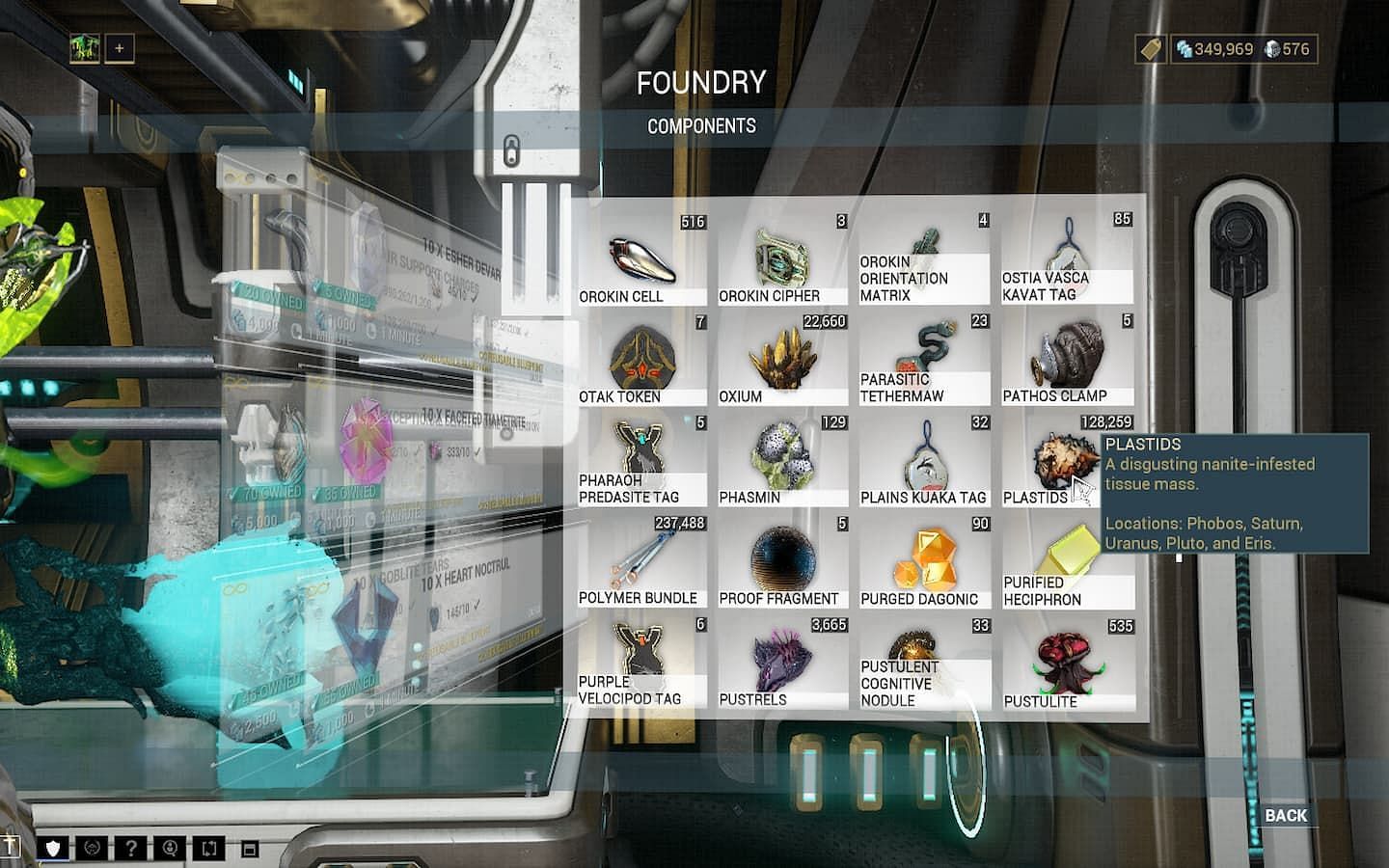 You can see the amount of Plastids you have in Foundry-&gt;Components (Image via Digital Extremes)