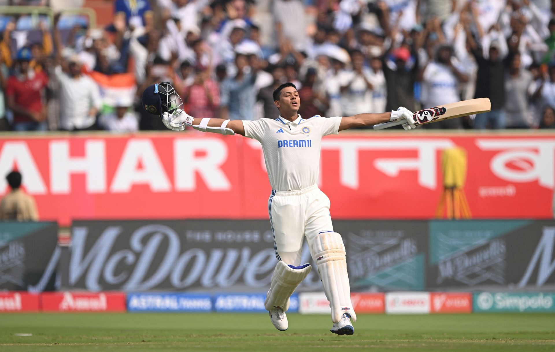 Yashasvi Jaiswal celebrates: India v England - 2nd Test Match: Day Two