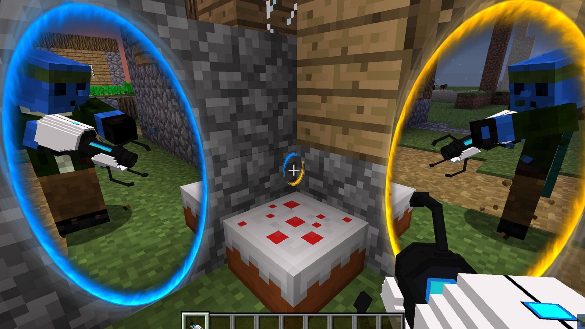 Instantly move from one spot to the next with a Minecraft portal gun (Image via Mojang Studios || iChun/CurseForge)