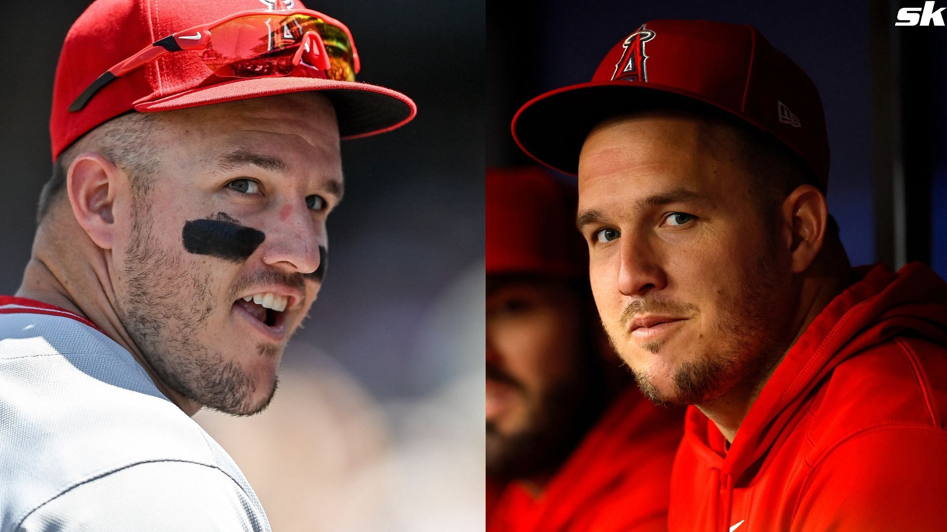 Mike Trout of the Los Angeles Angels looks on during a game against the Tampa Bay Rays at Tropicana Field