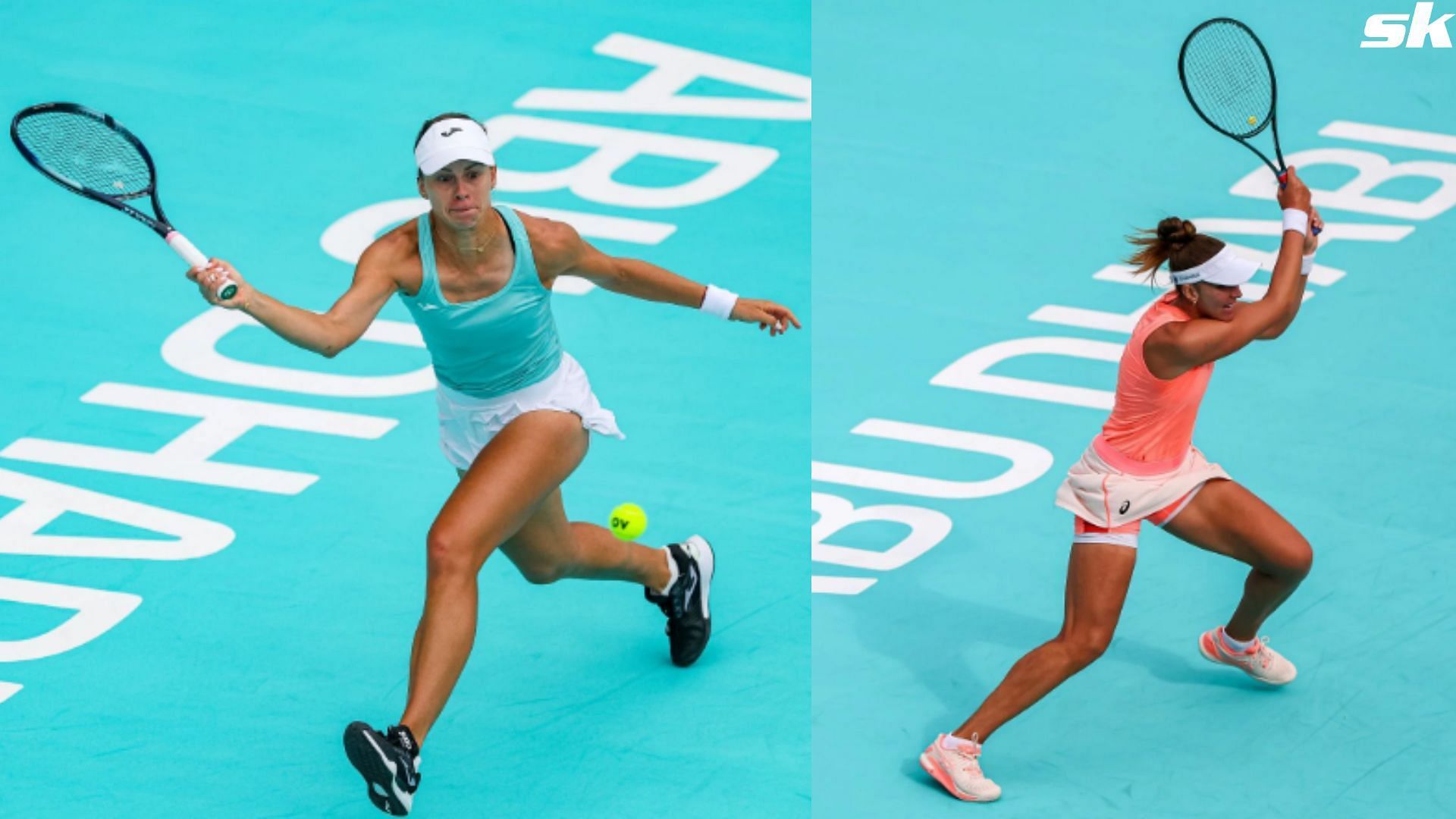 Magda Linette and Beatriz Haddad Maia during their round of 16 clash at the 2024 Abu Dhabi Open
