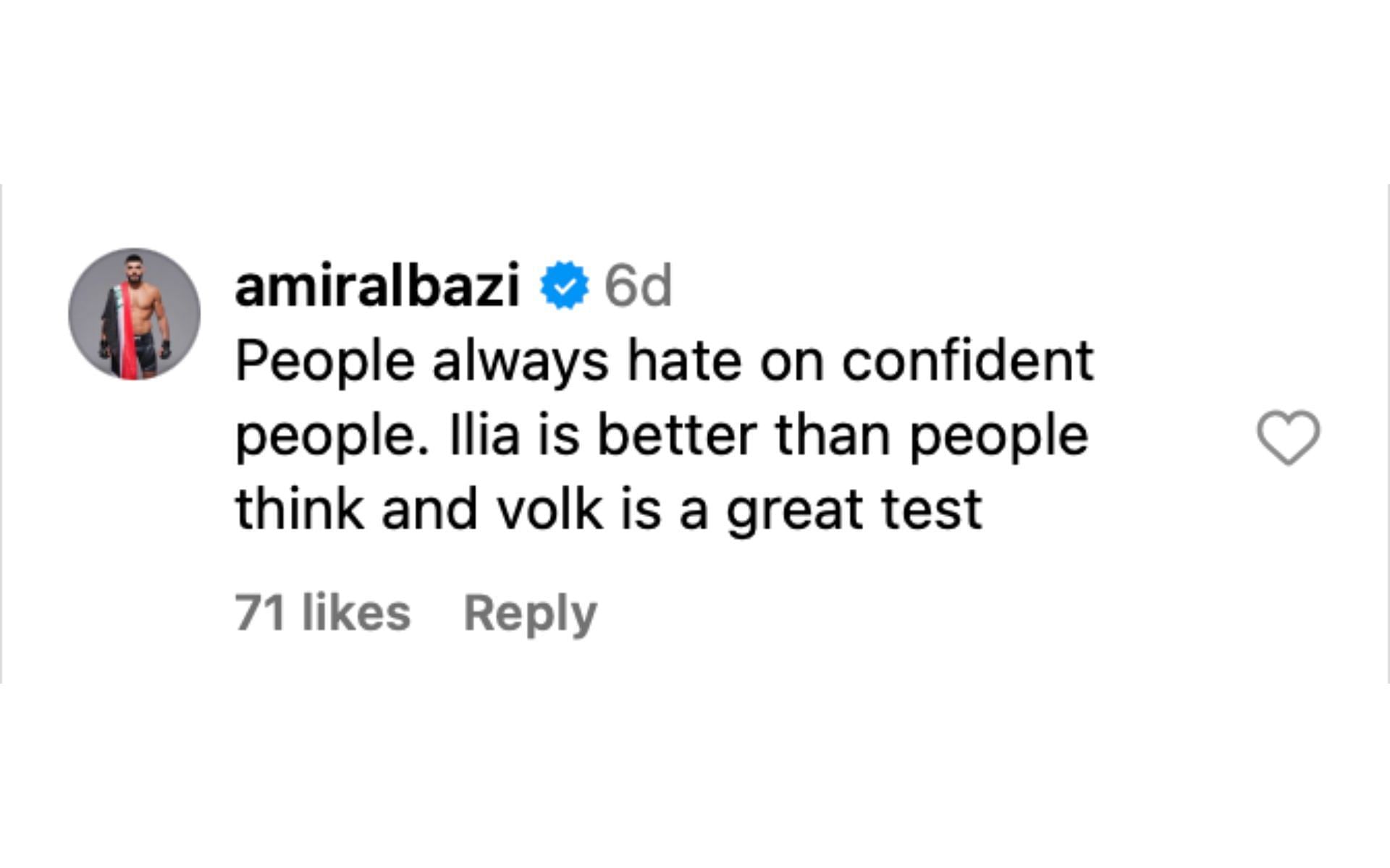Amir Albazi reacting to Daniel Cormier&#039;s comment on Ilia Topuria [via @mmafighting on Instagram]