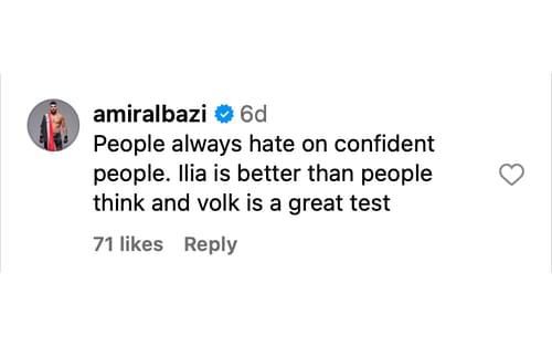 Amir Albazi reacting to Daniel Cormier's comment on Ilia Topuria [via @mmafighting on Instagram]