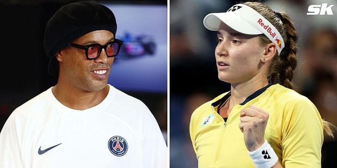 Barcelona icon Ronaldinho in attendance during Elena Rybakina's Qatar Open QF win vs Leylah Fernandez