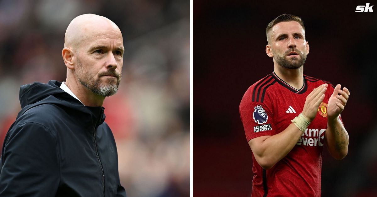 Manchester United manager Erik ten Hag (left) and left-back Luke Shaw