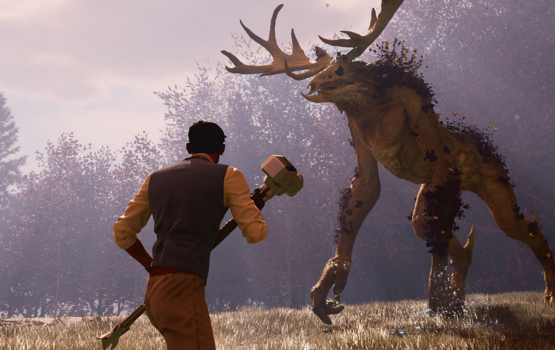 Screenshot depicting a player fighting a monster in Nightingale