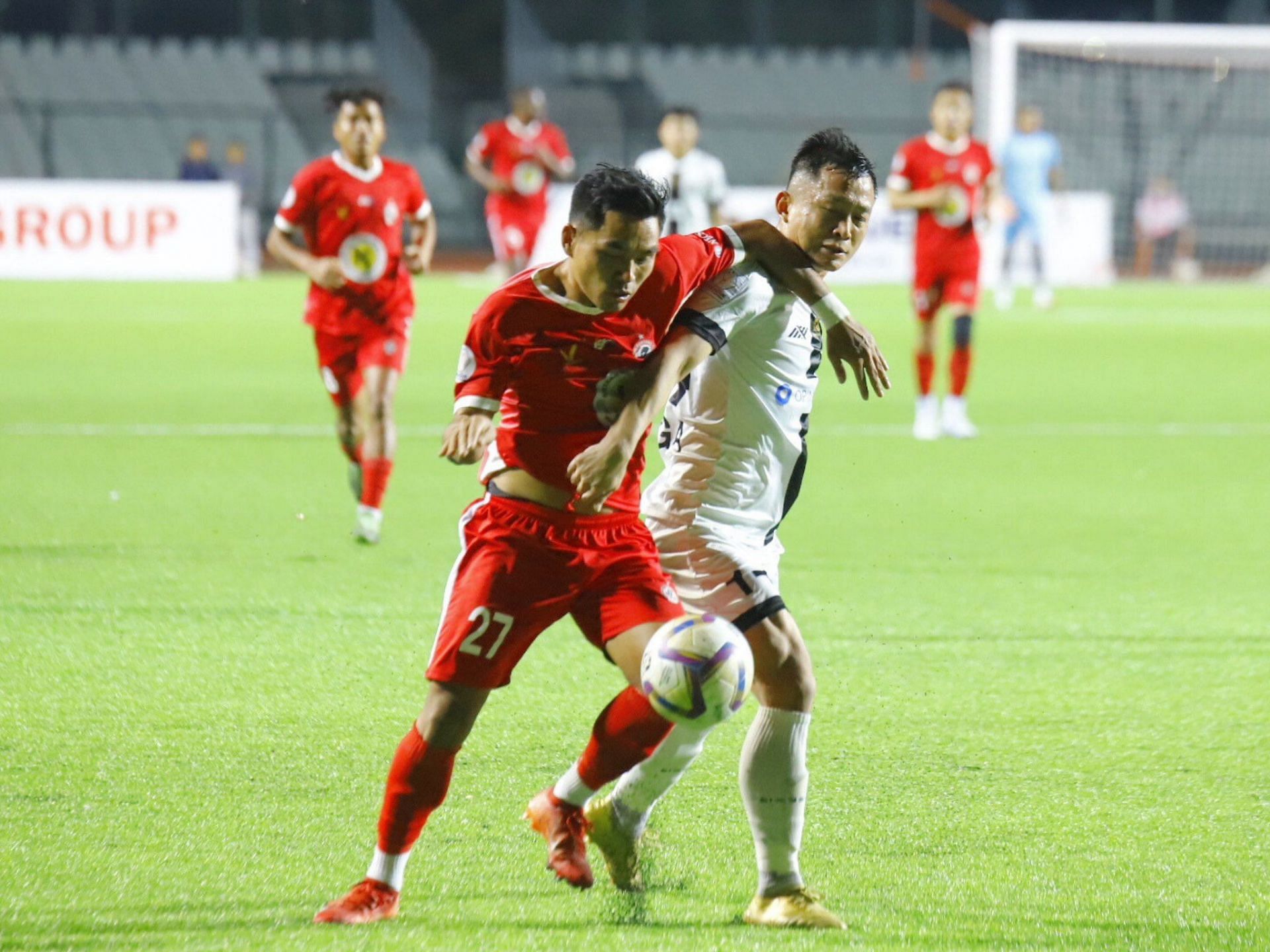 Aizawl FC (in red) in action in the I-League. (AIFF Media)