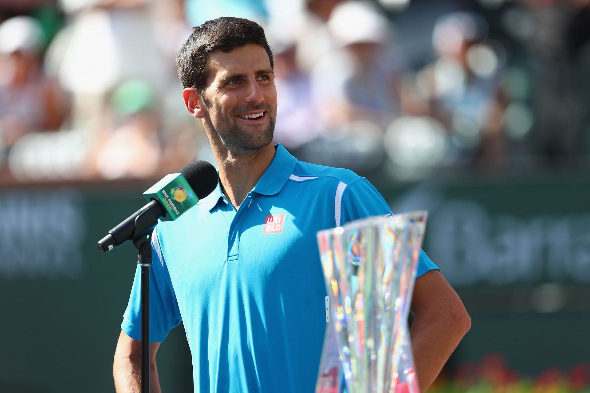 Novak Djokovic at the 2016 Indian Wells Masters trophy ceremony