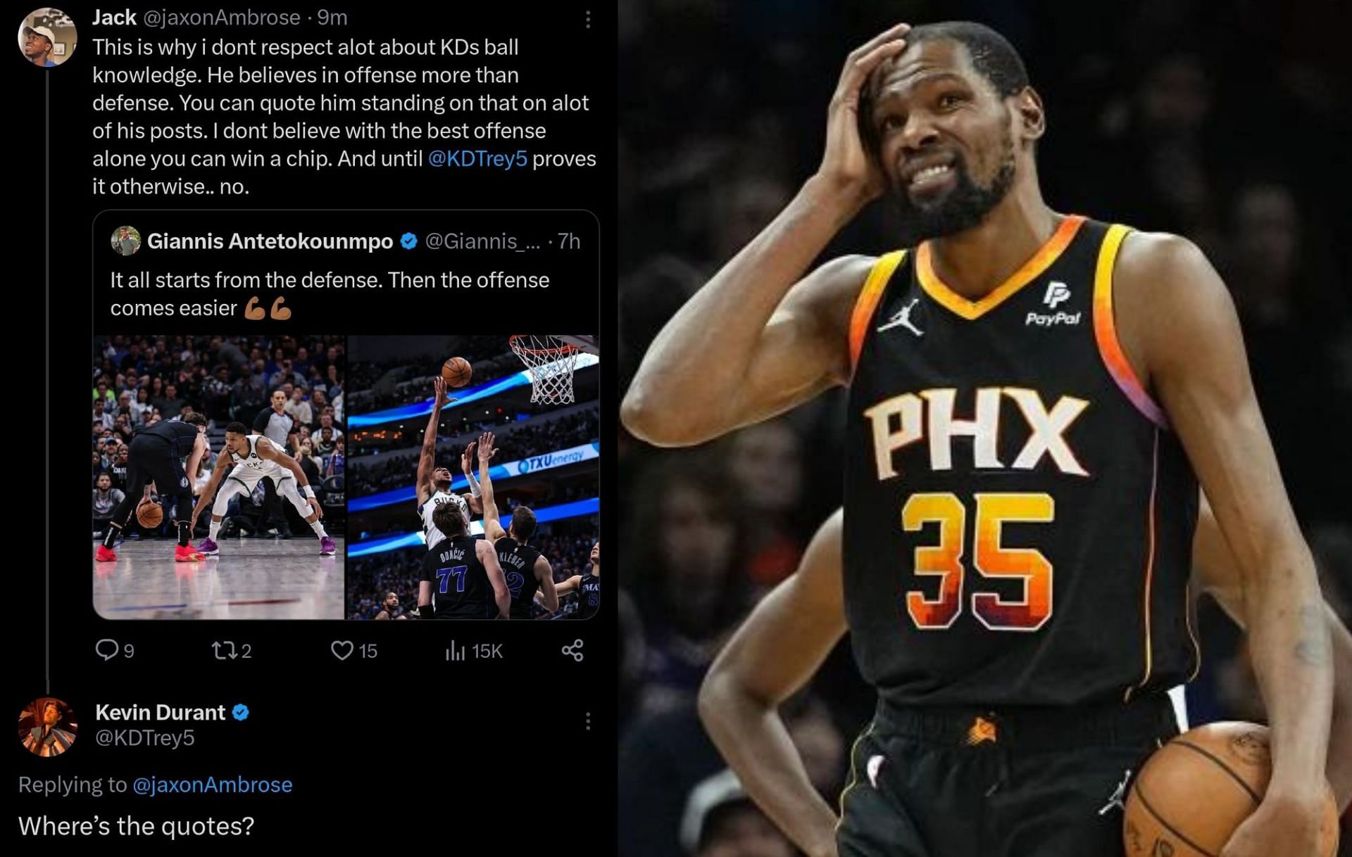 Kevin Durant is on another exchange on the social media platform X with fan