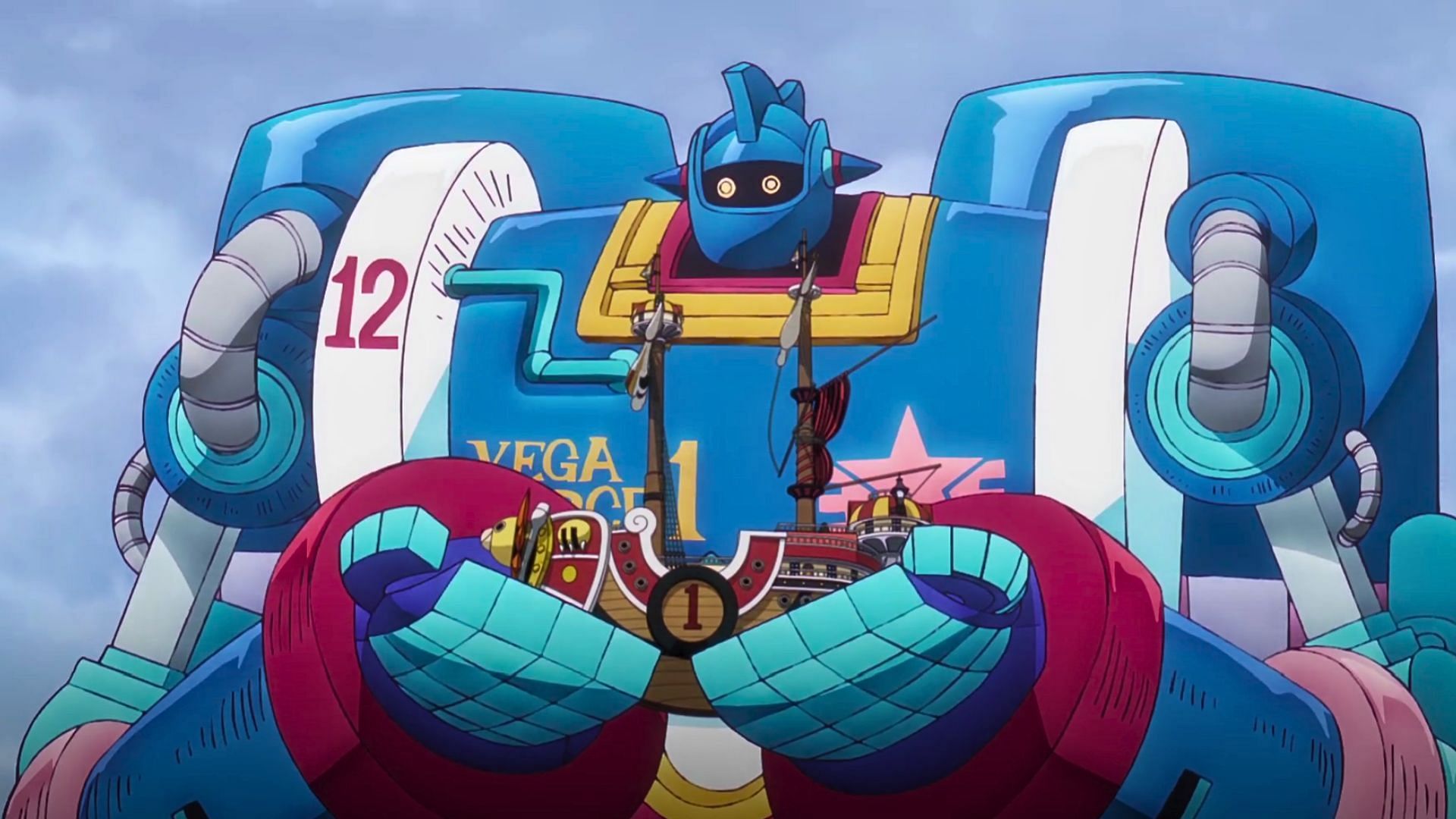 Vegaforce-01 carrying the Thousand Sunny as seen in One Piece episode 1094 (Image via Toei)