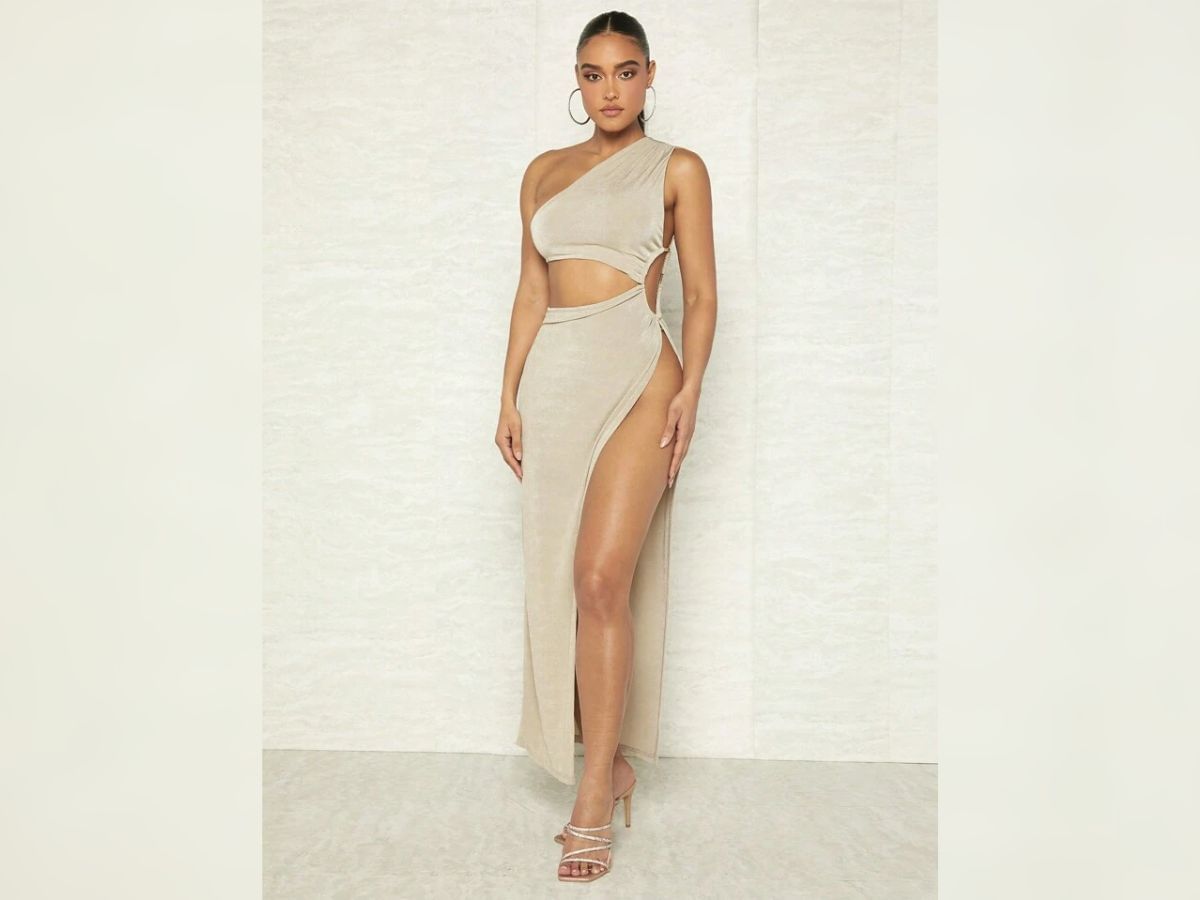 The SHEIN one-shoulder split dress (Image via SHEIN)