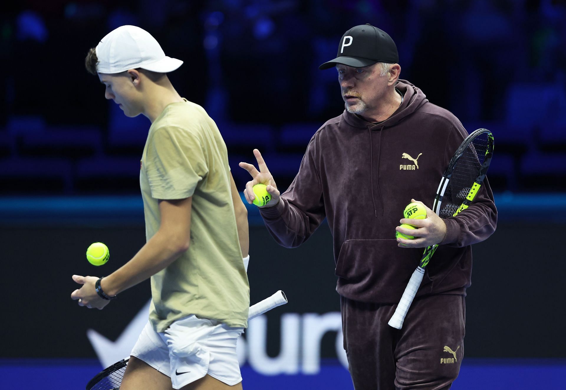 Holger Rune and Boris Becker at the 2023 ATP Finals