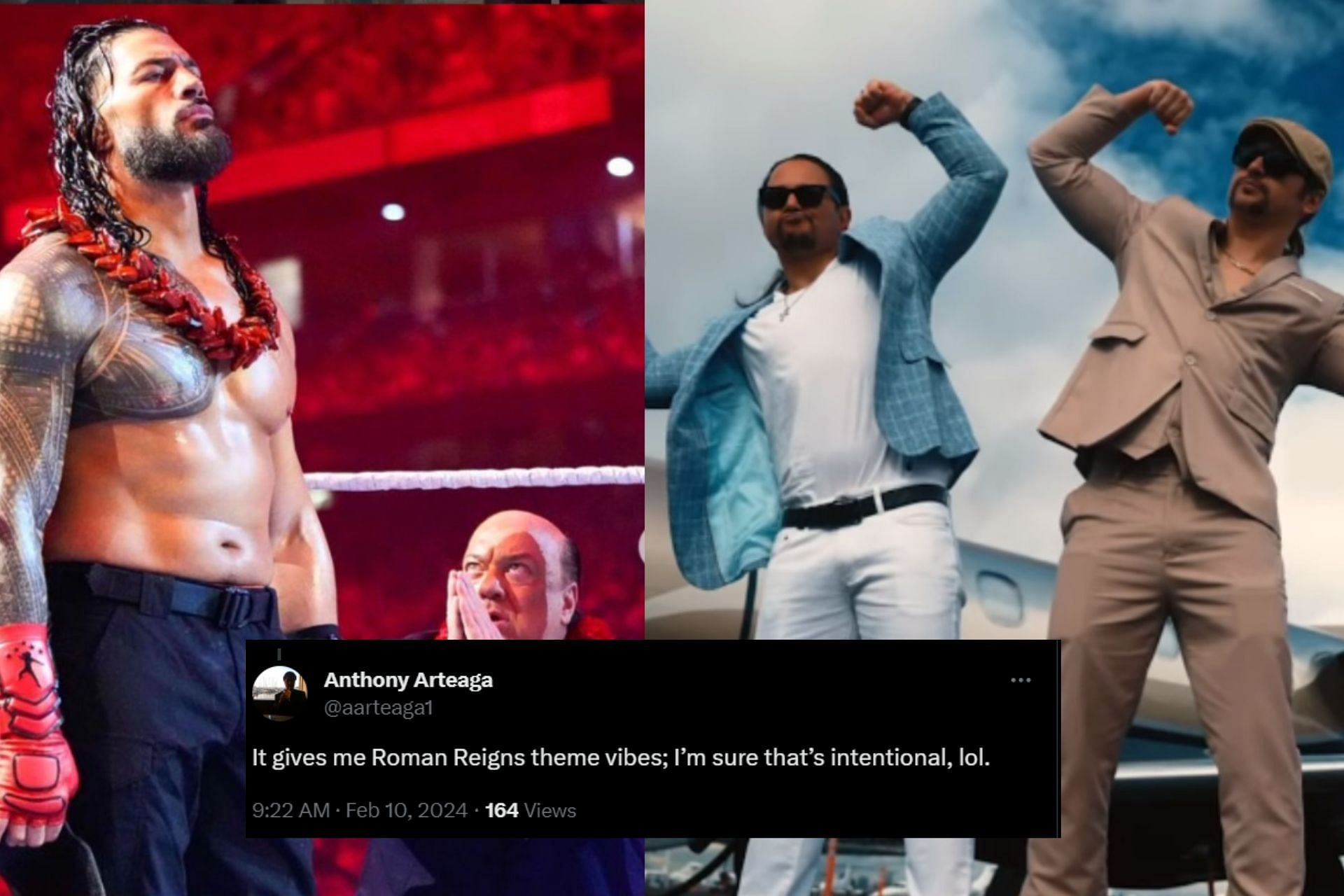 Fans were pretty social about their opinion [Image Source: Roman Reigns Instagram, AEW Music X and X]