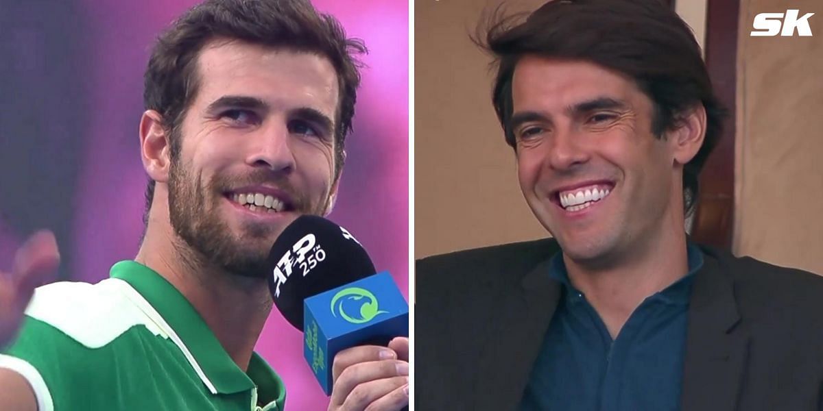 Karen Khachanov says &quot;hello&quot; to Real Madrid icon Kaka as the former footballer watches his Qatar Open match.