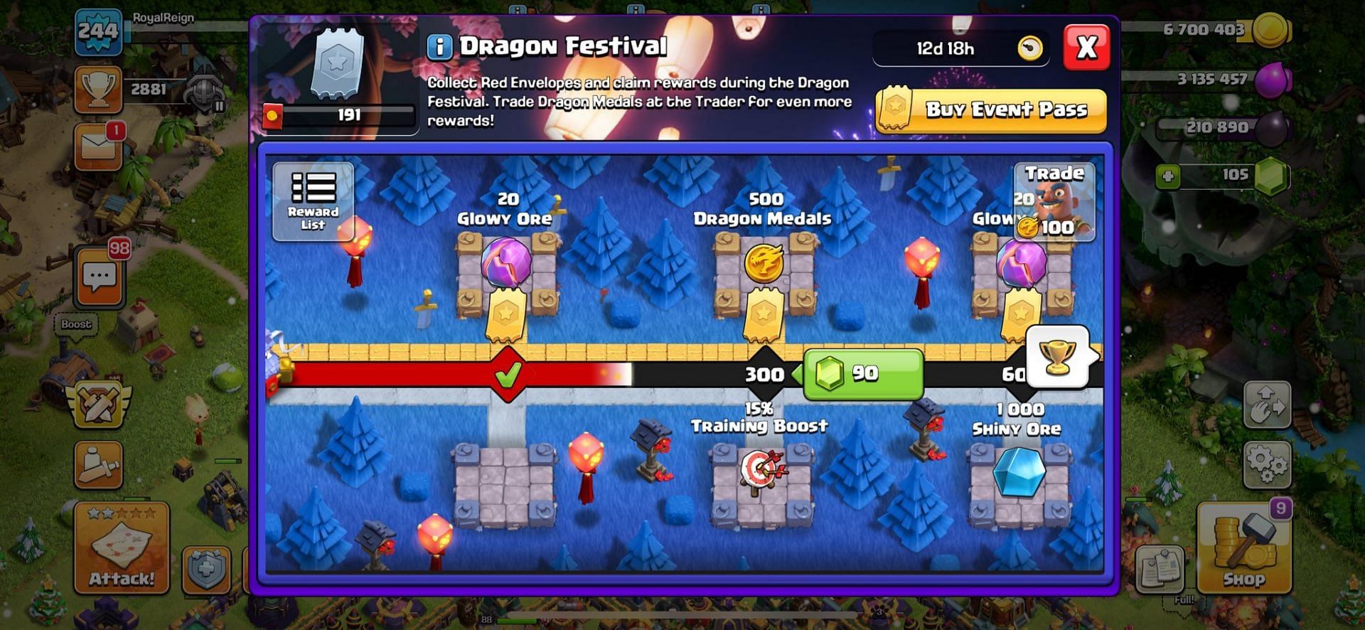 Clash of Clans Dragon Festival event rewards (Image via Supercell)