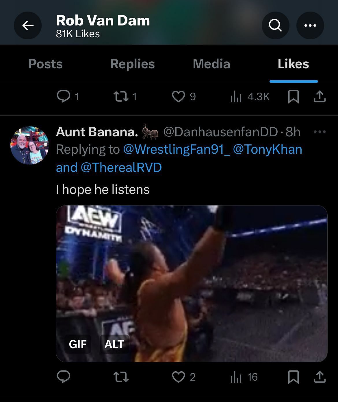 RVD liked a comment possibly hinting at his desire to sign with AEW.