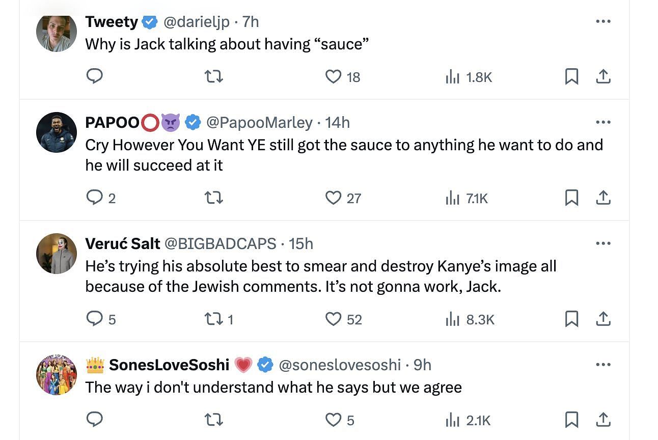 Social media users troll Jack for his comments against Kanye West. (Image via @PopCrave/ X)