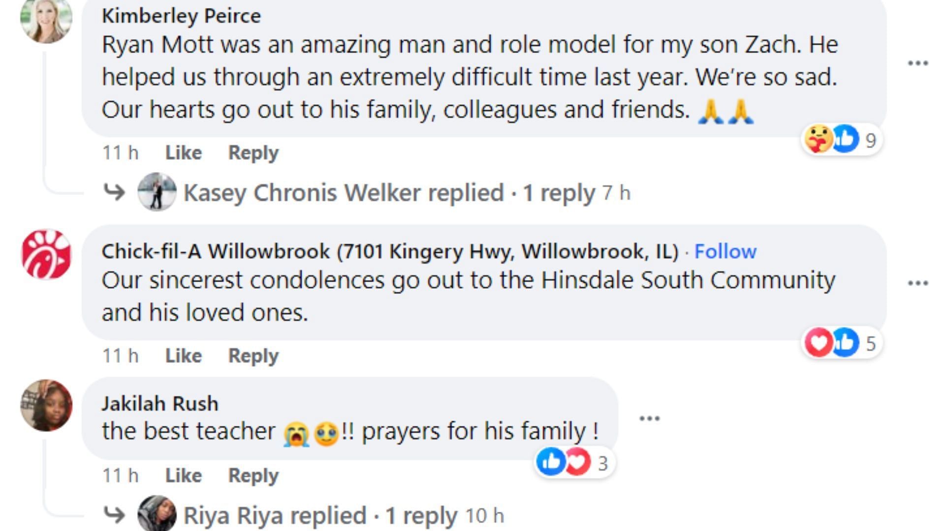 Social media users send condolences in the wake of Ryan Mott&#039;s demise. (Image via Facebook/ Hinsdale South High School)