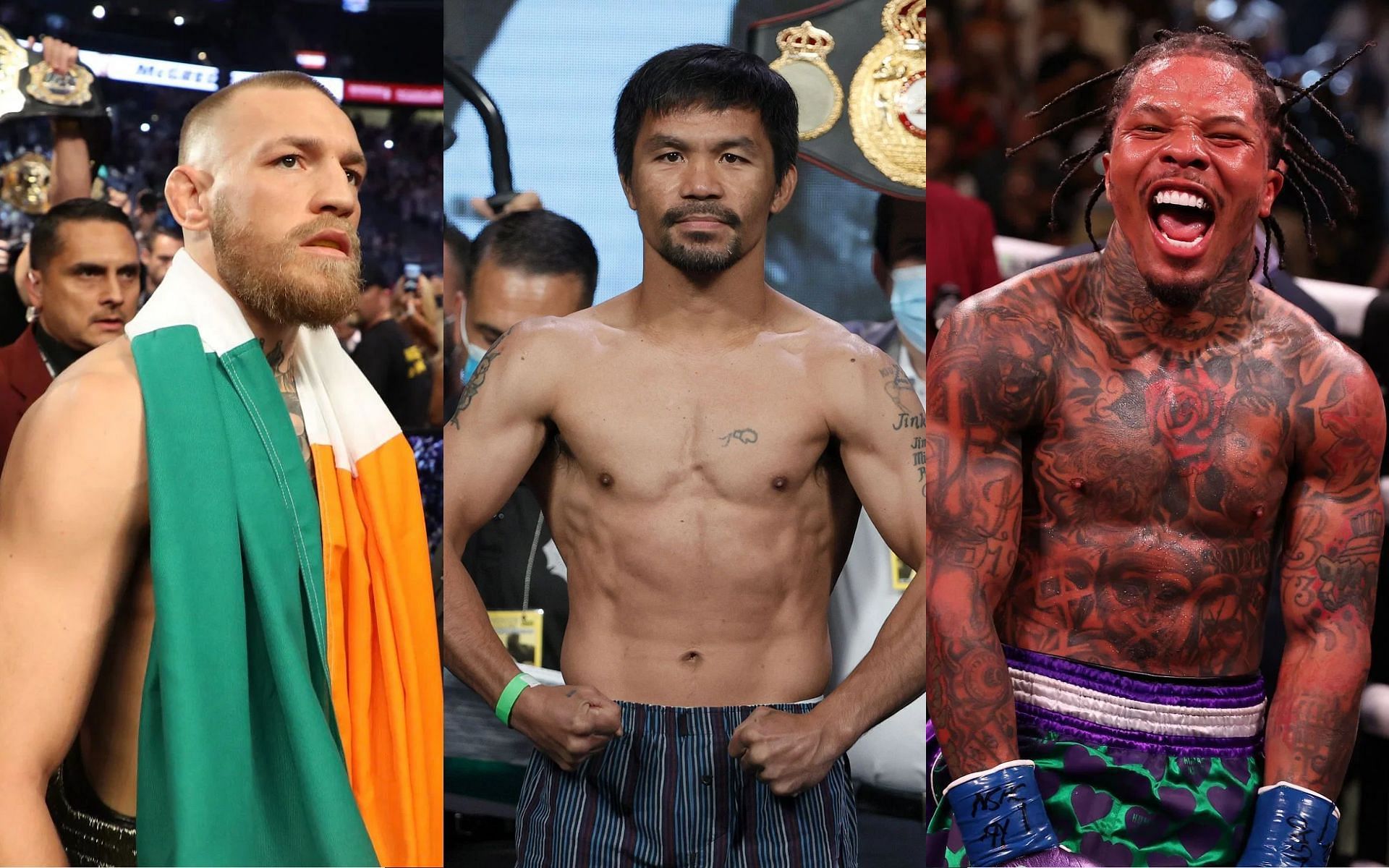 Manny Pacquiao (middle) looking to come out of retirement and has eyes on facing Conor McGregor (left) or Gervonta Davis (right) [Images Courtesy: @GettyImages]