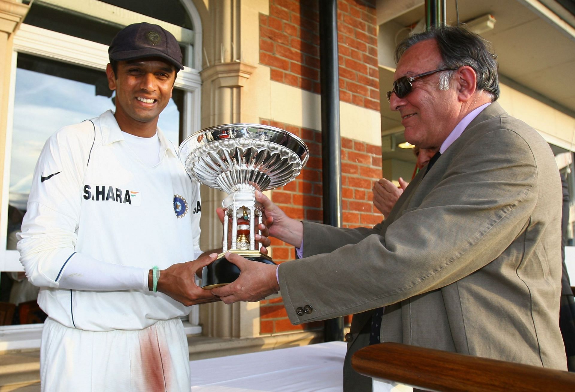 Mansur Ali Khan Pataudi (right) with Rahul Dravid (Pic: Getty Images)