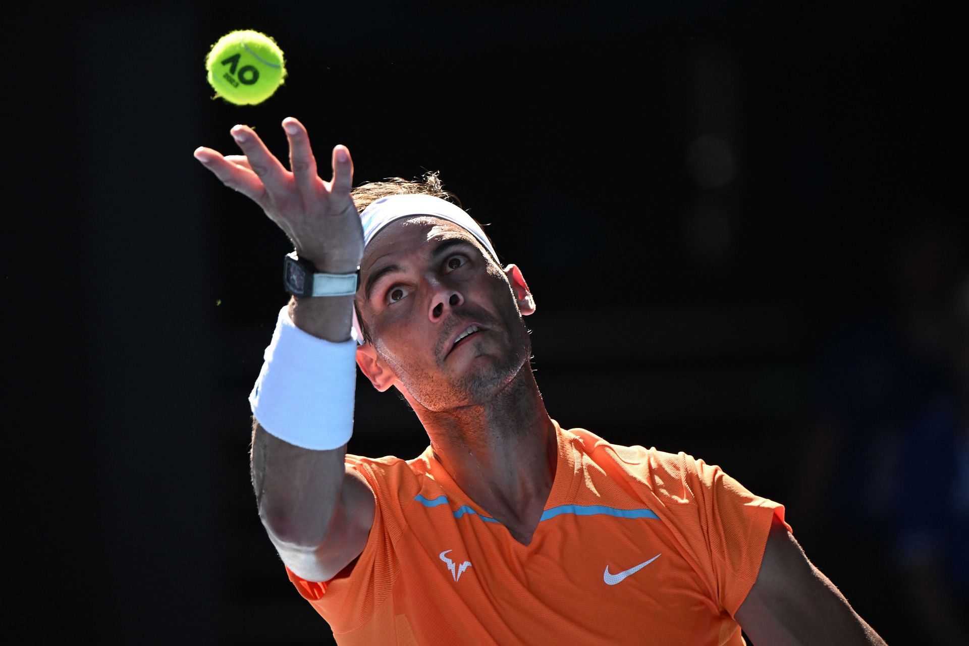 Rafael Nadal serves at the Australian Open 2023
