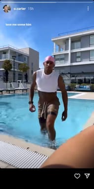 Olivia Carter's Instagram story shows her and Penix enjoying pool time together.