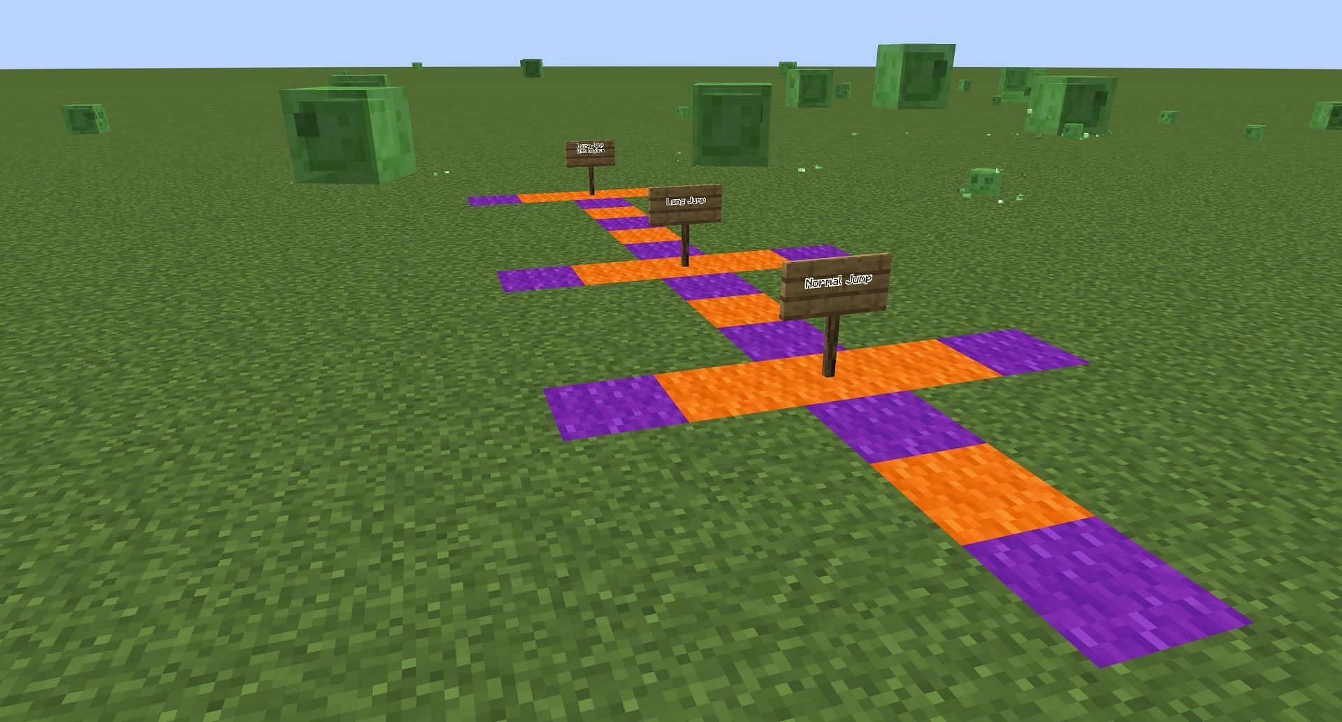 Distances de saut de charge de vent régulière, de charge de vent et de charge de vent des élytres (image via Mojang)