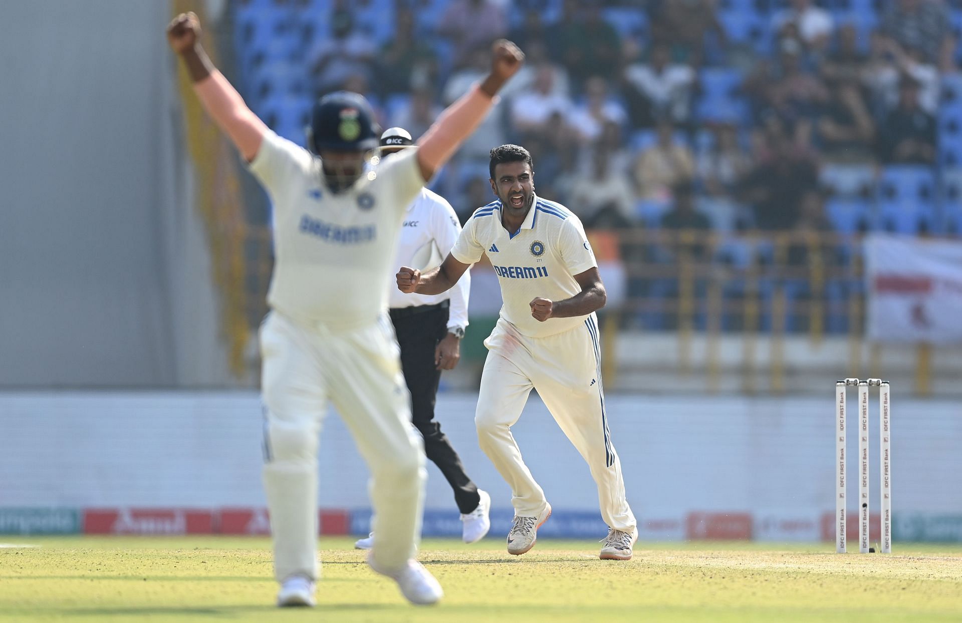 Ashwin celebrates his 500th Test wicket: India v England - 3rd Test Match: Day Two