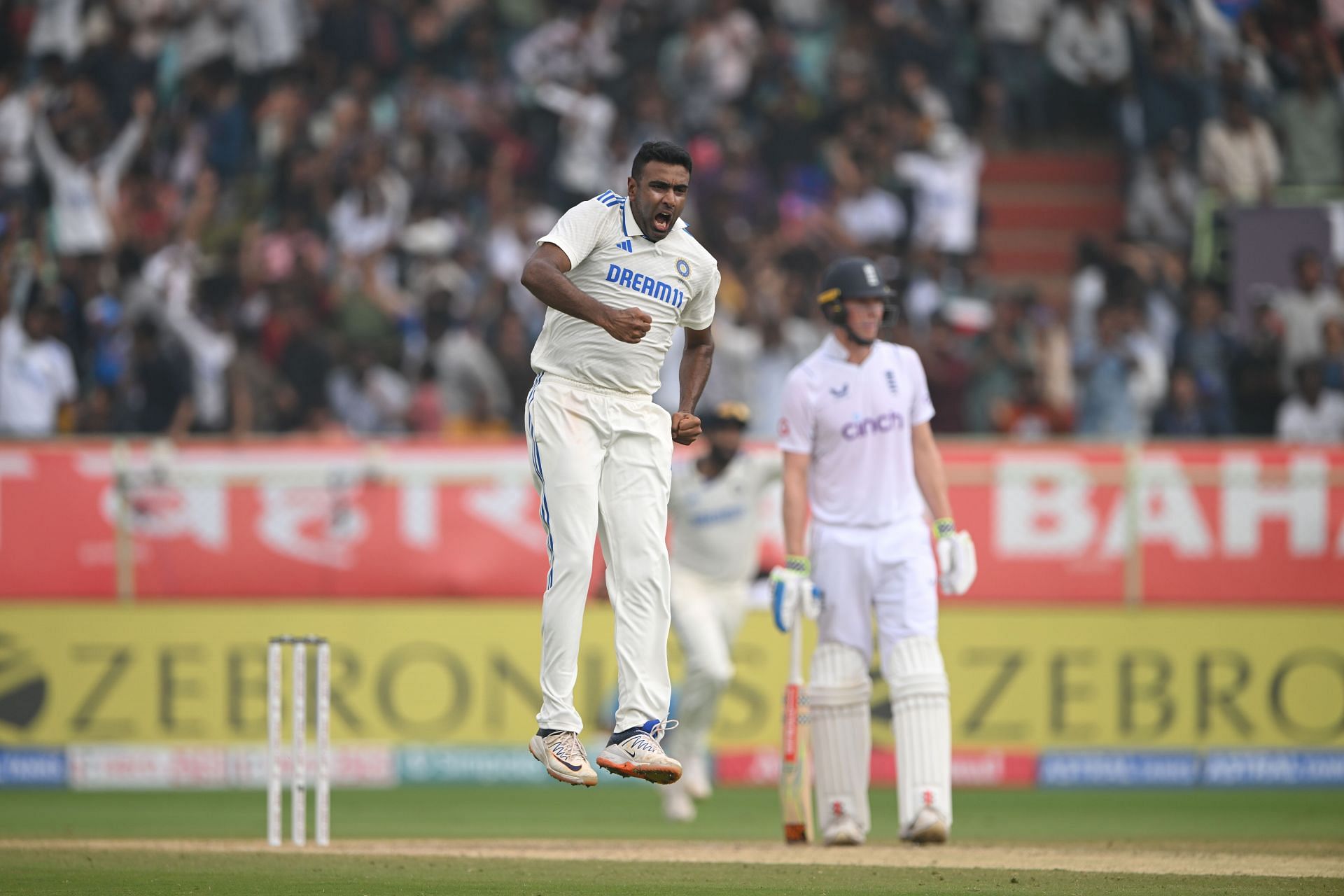 Ravi Ashwin celebrates: India v England - 2nd Test Match: Day Four
