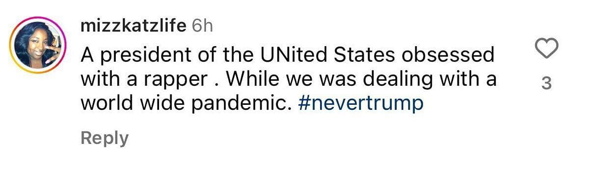 A user expresses disapproval of Trump (image via @mizzkatzlife on Instagram)