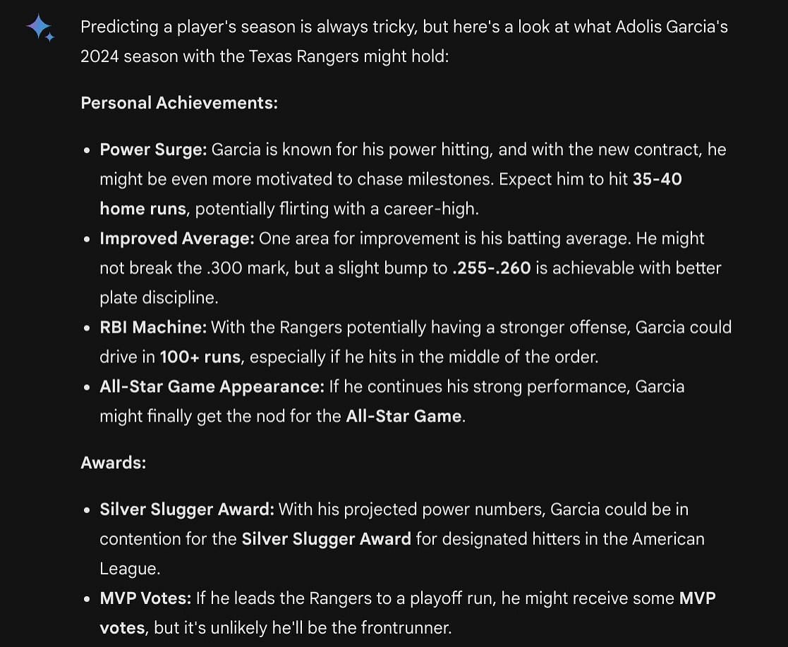 Gemini believes that Garcia can earn his first All-Star nod in 2024