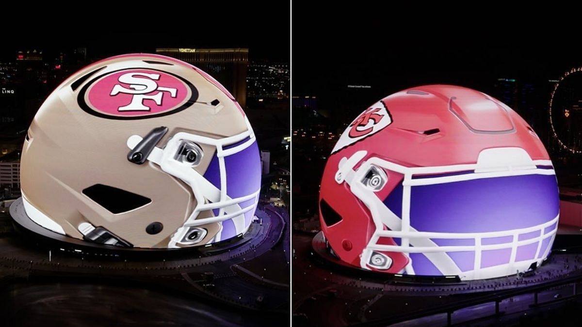 IN PHOTOS Las Vegas Sphere flaunts Super Bowl 2024 helmets feat