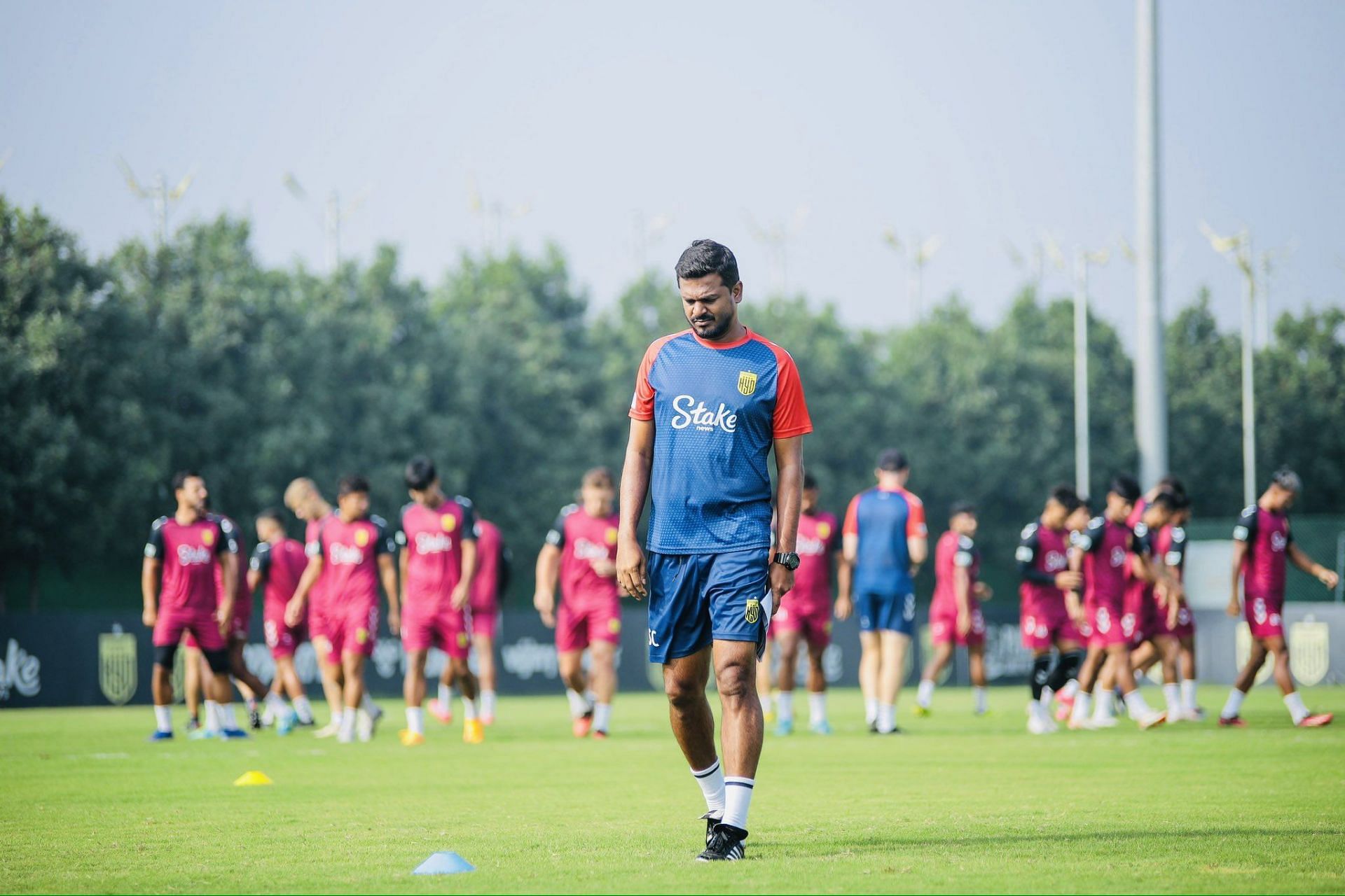 Hyderabad FC assistant coach Shameel Chembakath in training. (Twitter) 