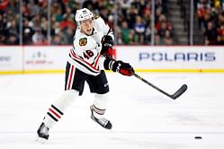 WATCH: Blackhawks' Louis Crevier heads to locker room after taking puck to mouth at the start of practice