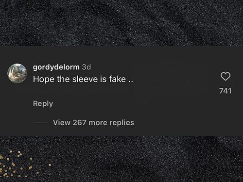 @gordydelorm commented "Hope the sleeve is fake.." under Megan Fox's Instagra post (Image via @meganfox / Instagram)