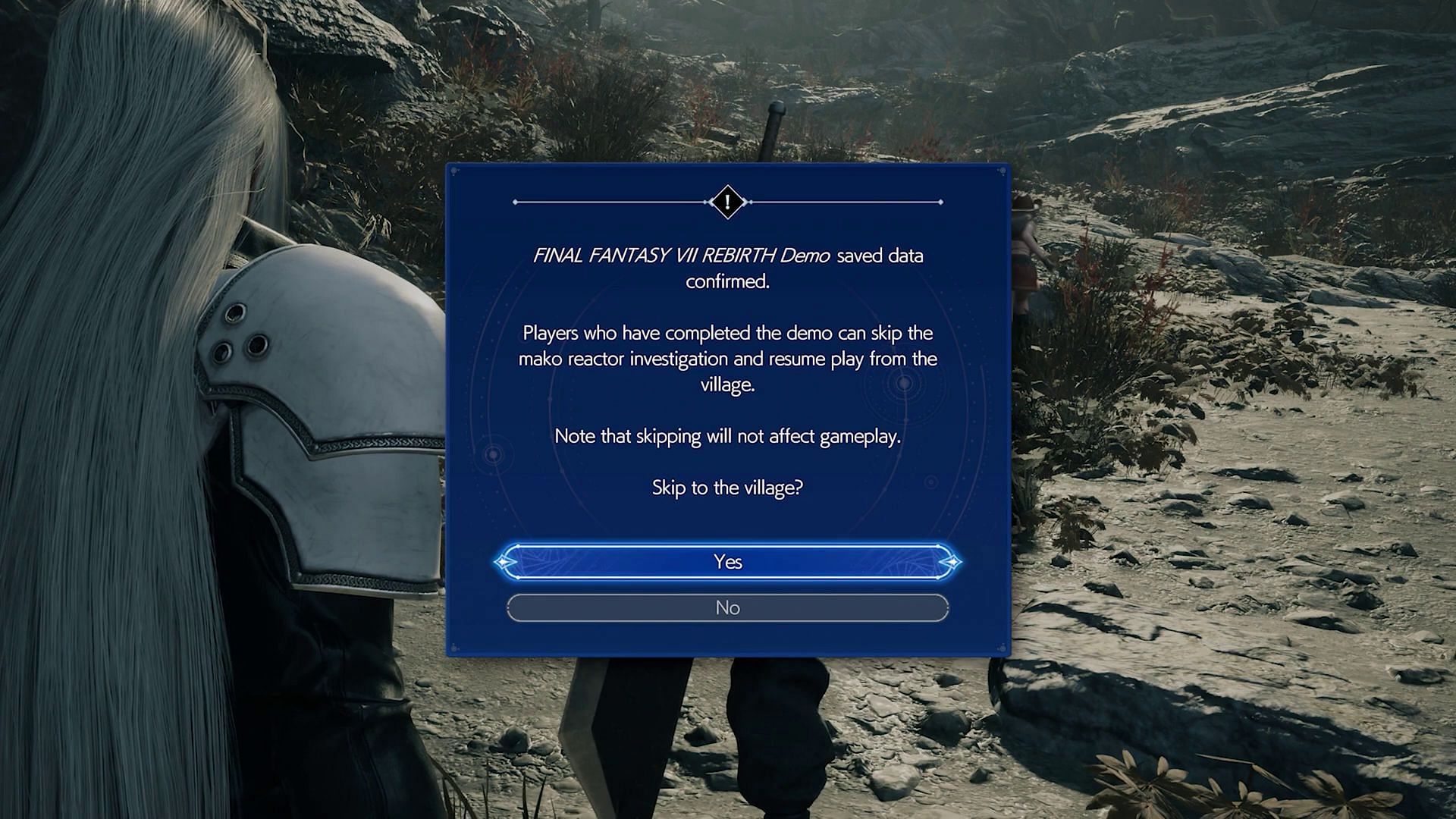 Option to Skip to Village in Nibelheim in Final Fantasy 7 Rebirth (Image via Square Enix/ YouTube Release-Fire)
