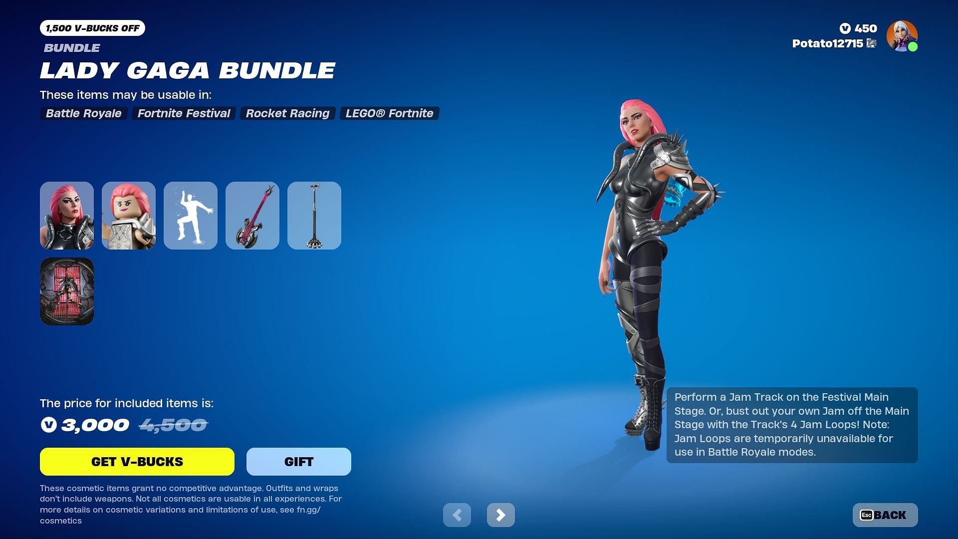 Lady Gaga Skin will be in the Item Shop until the end of Festival Season 2 (Image via Epic Games)