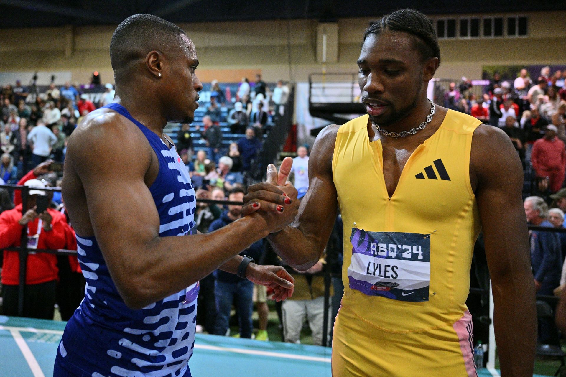 Christian Coleman and Noah Lyles raced 60m at the 2024 USATF Indoor Championships.