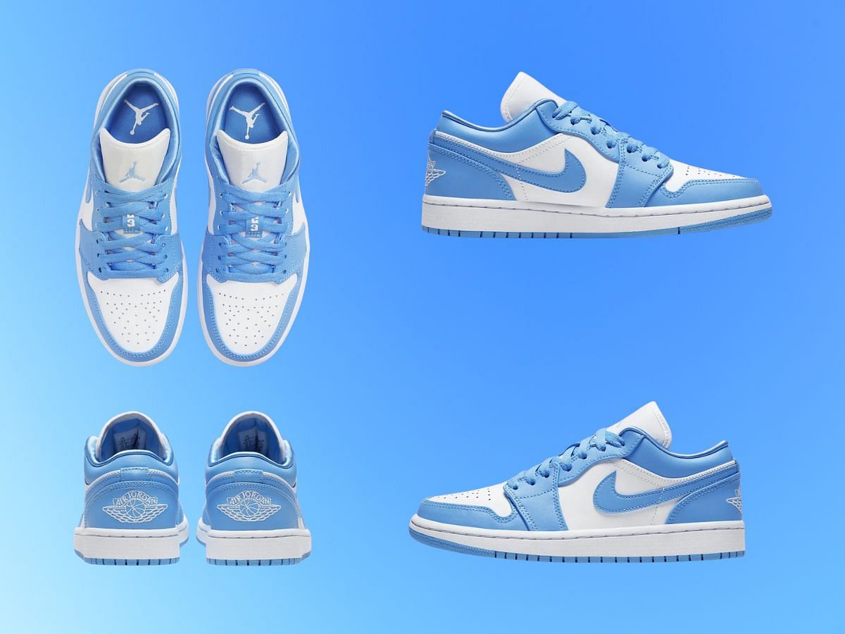 closer look at the Air Jordan 1 Low UNC restocking sneakers (Image via YouTube/@ragnoupdates)