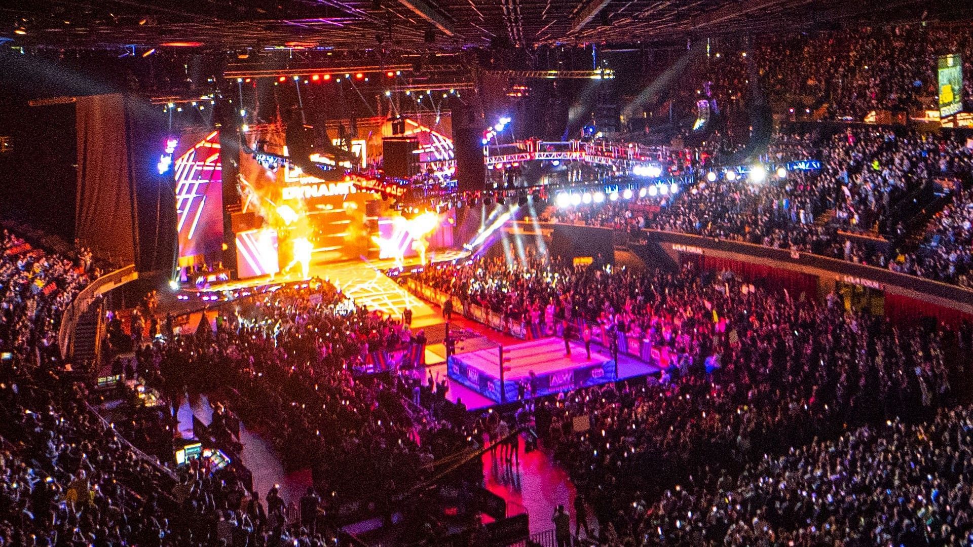 A packed crowd watches AEW Dynamite live