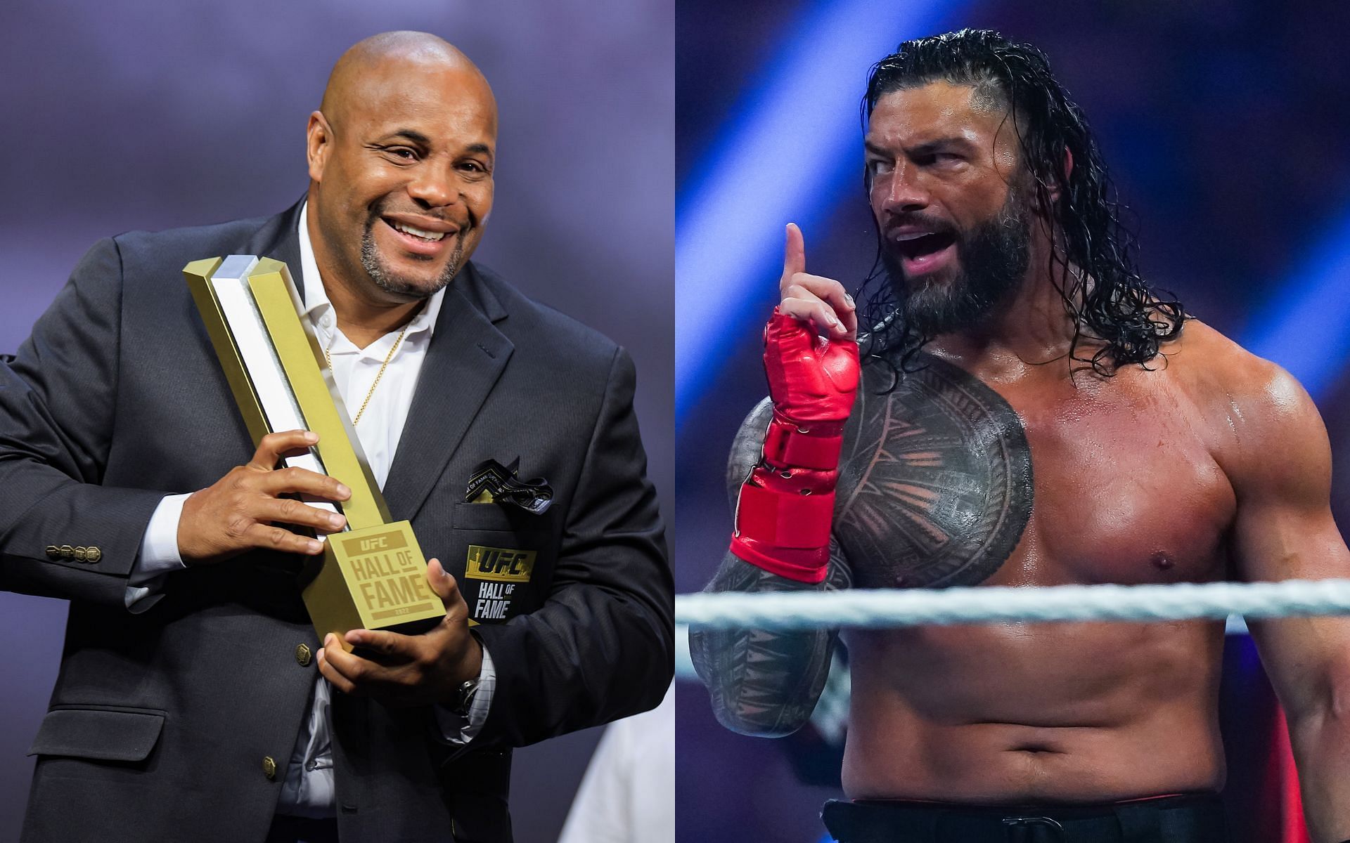 Daniel Cormier (left) fired back after Roman Reigns mocked him for his commentary role (right) [Images courtesy: Getty Images]