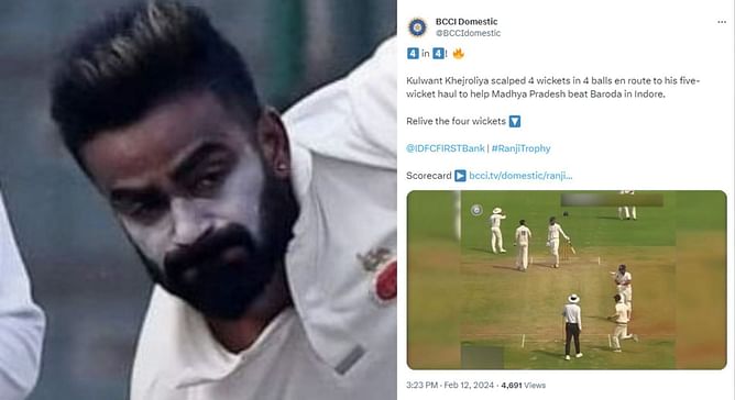 [Watch] Kulwant Khejroliya takes 4 wickets in as many balls en route to 5-fer in Ranji Trophy