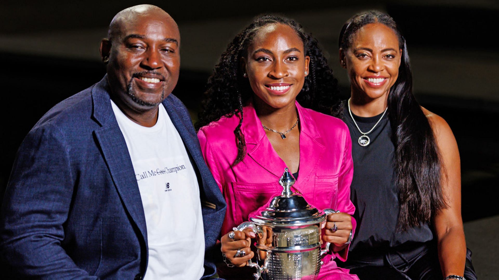 Coco Gauff with her parents, Corey and Candi Gauff at the 2023 US Open