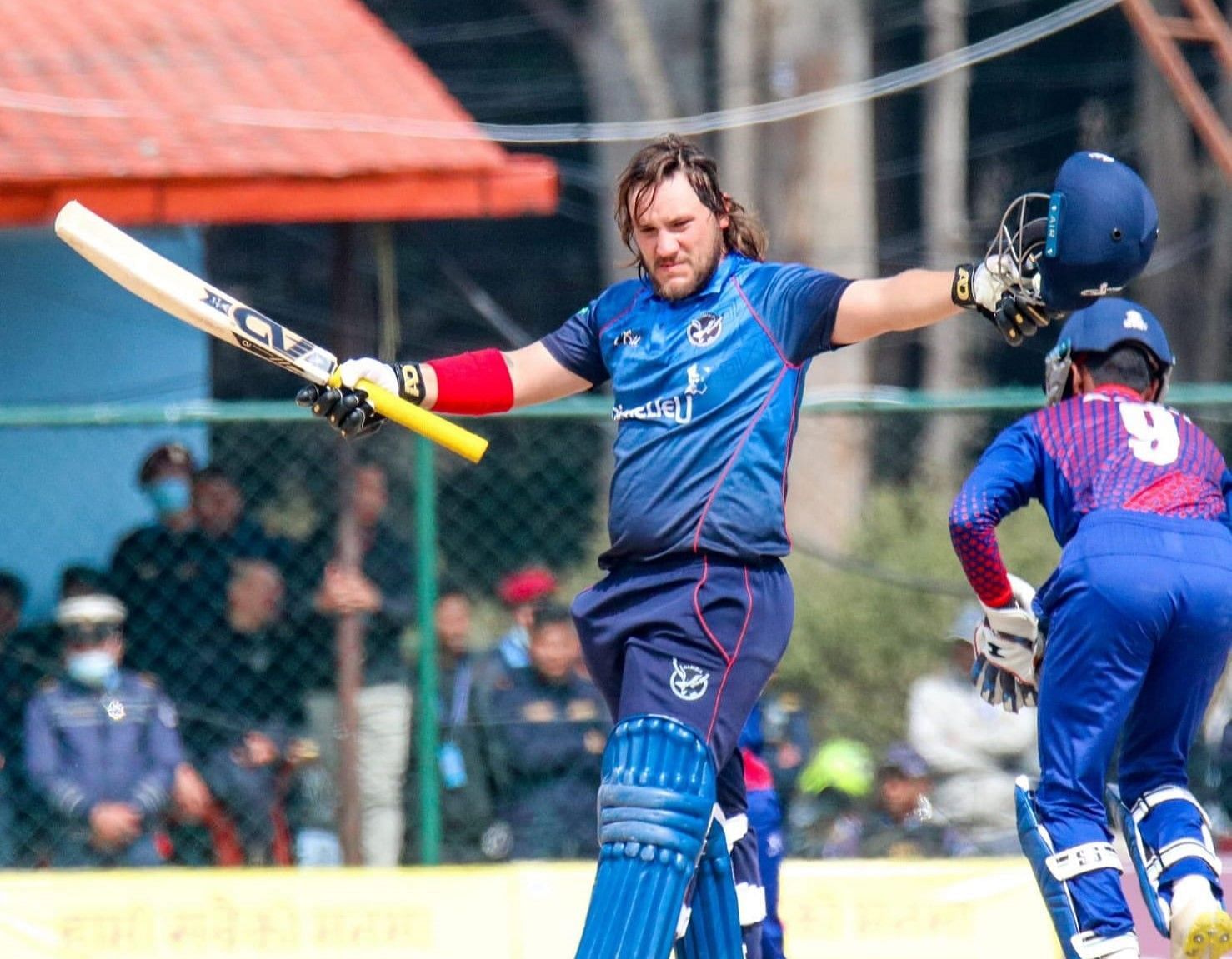 यान निकोल लॉफ्टी ईटन शतक लगाने के बाद (Photo Credit - Nepal Cricket Twitter)