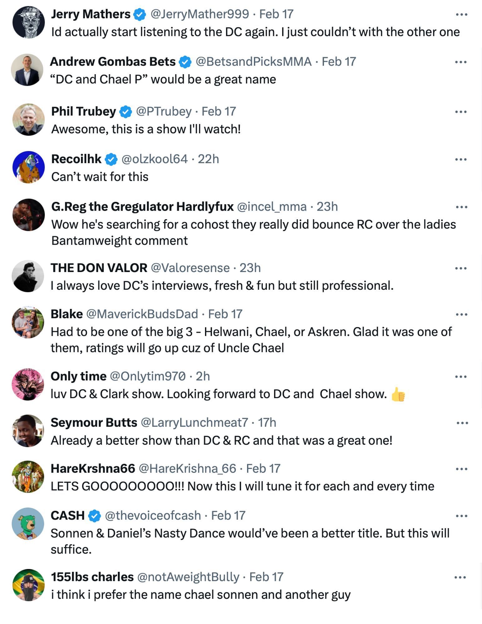 Fan reactions to &#039;DC and Chael&#039; show announcement on ESPN [via @chaelsonnen on X]