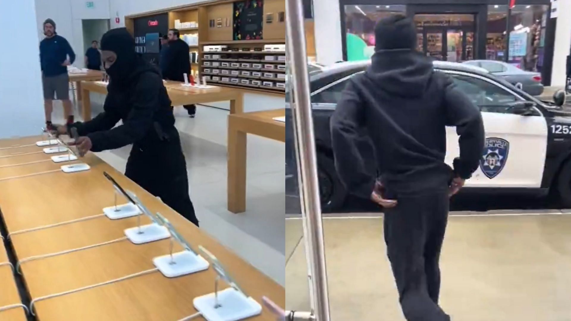 California man goes viral while stealing iPhones from an Apple store. (Image via X/Ian Miles Cheong)